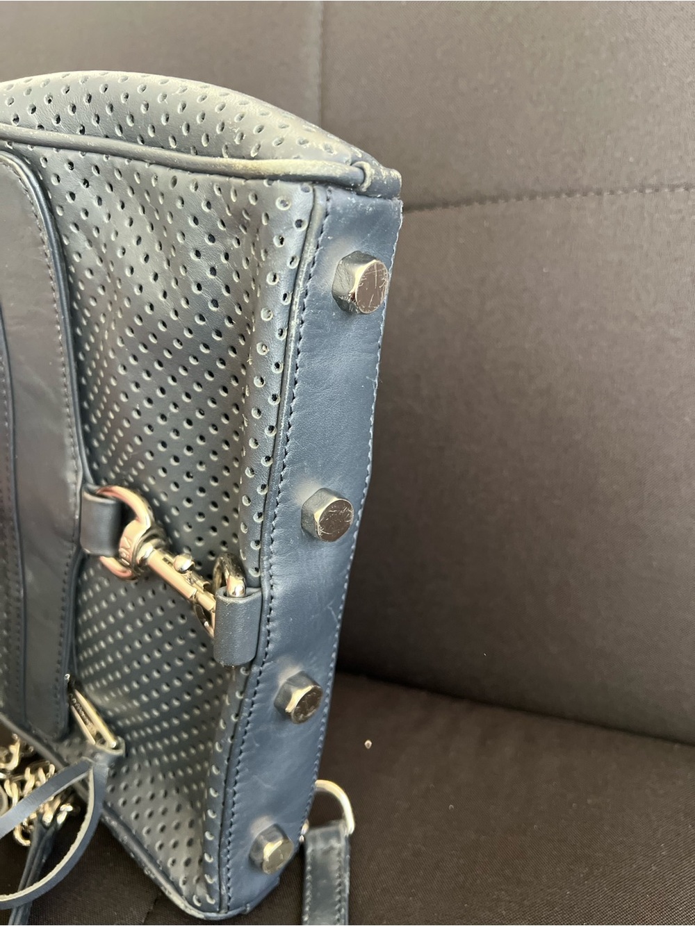 Rebecca Minkoff Perforated Leather Crossbody in Navy - Picture 2 of 6